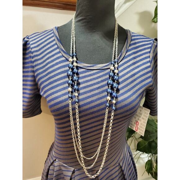 Lula Roe Women Blue & Gray Polyester Round Neck Short Sleeve Knee Length Dress S - Picture 2 of 12